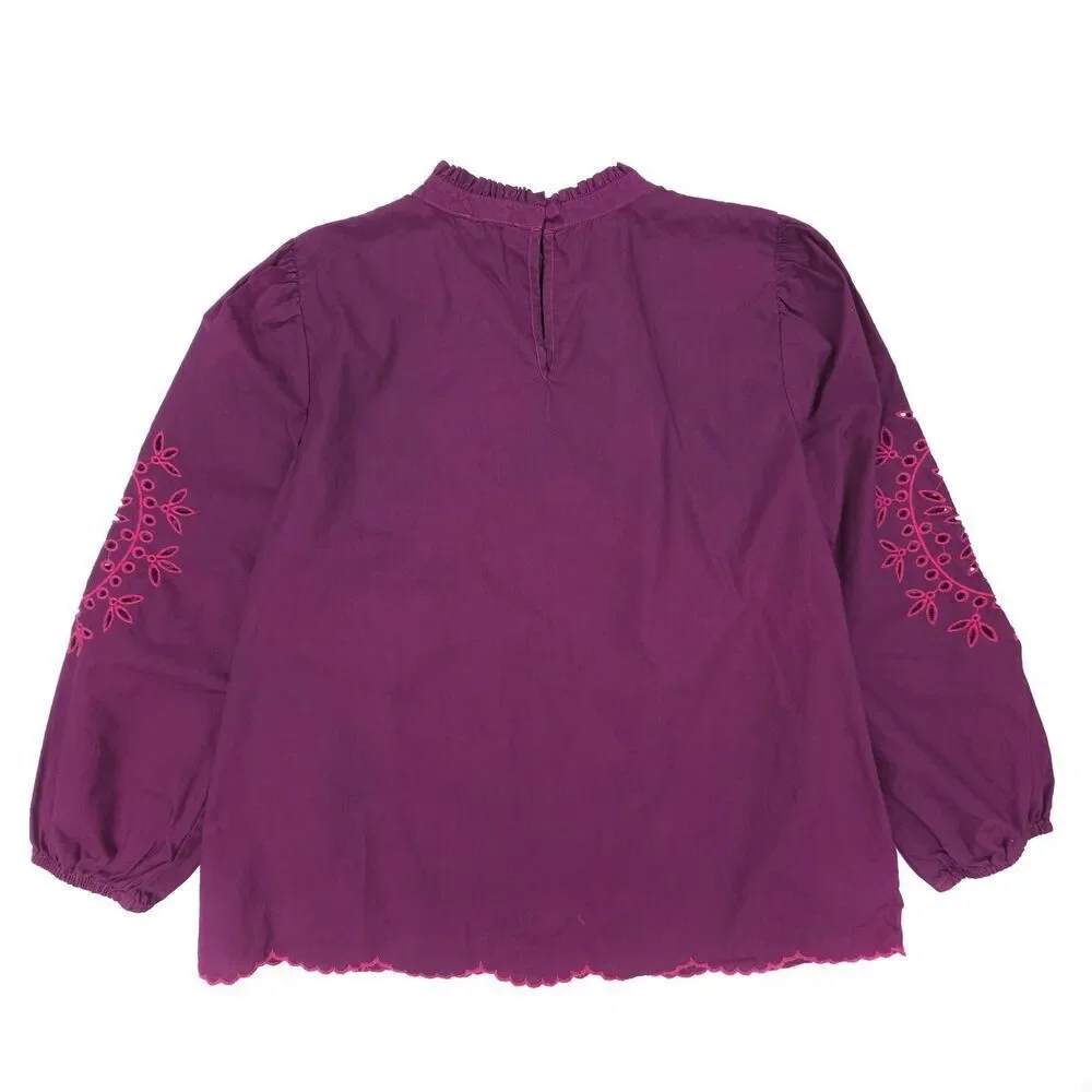 J CREW Mockneck cotton poplin top with embroidered eyelet Purple Preppy Boho